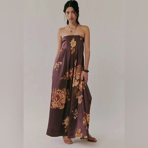 Free People Botanical Maxi Dress - Wine Combo, EUC, size XS
